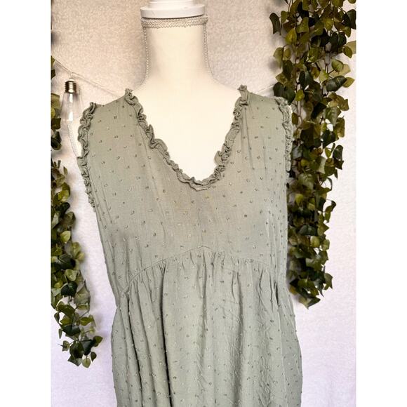 Staccato Sage Green Rayon Lined Mini Babydoll Dress with Pockets Women's Large - Picture 3 of 11